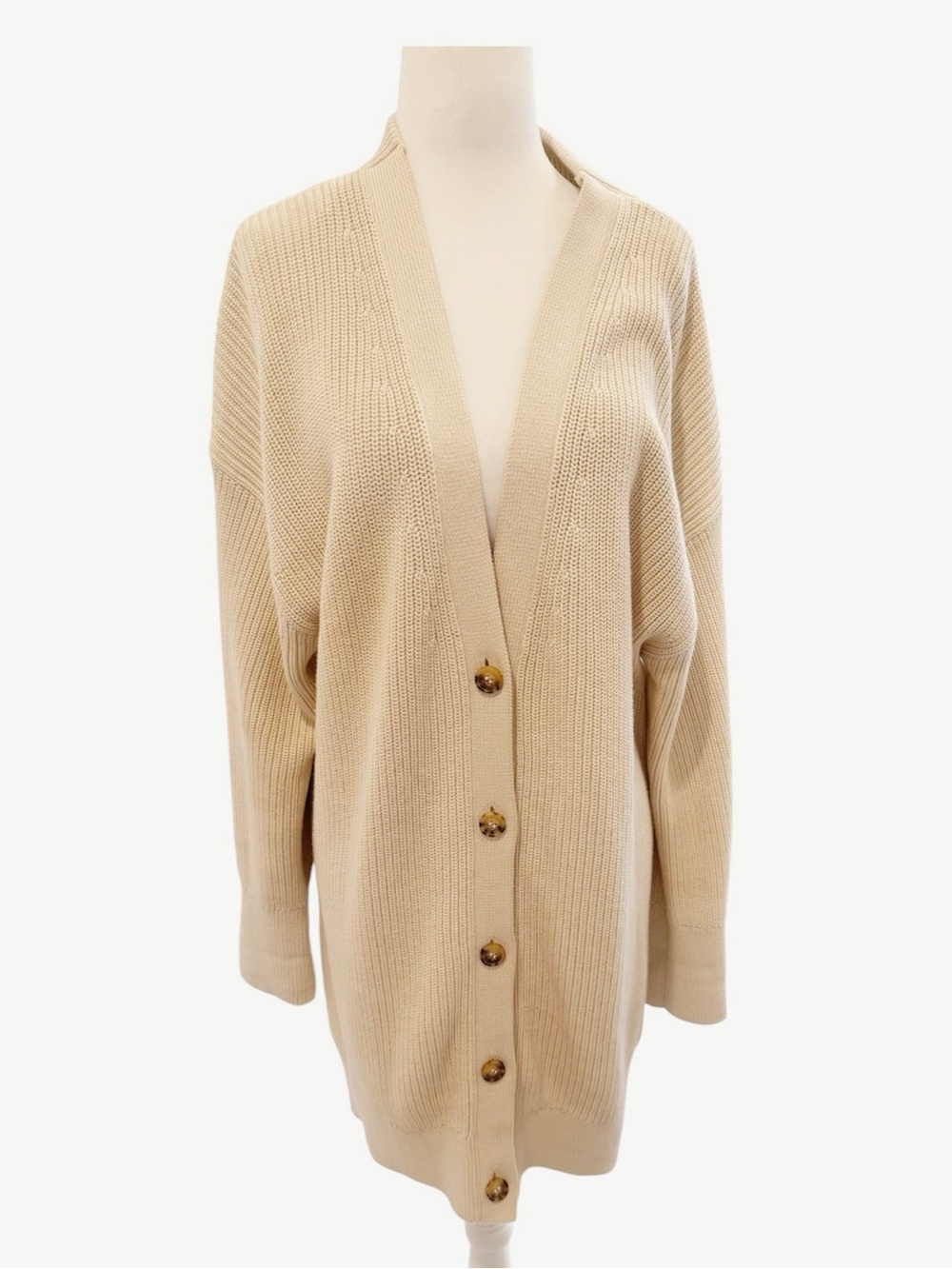 COS Beige Longline Button-Front Cardigan Sweater Small